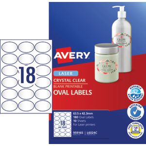 Avery Crystal Clear Oval Multi Purpose Labels 10 Pack