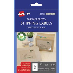 Avery Shipping Labels A6 Kraft 20 Pack