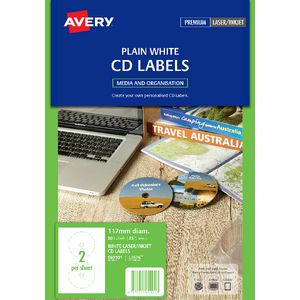 Avery Laser CD Labels White 25 Sheets 2 Per Page