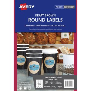 Avery Print-to-the-Edge Round Labels Kraft 180 Pack