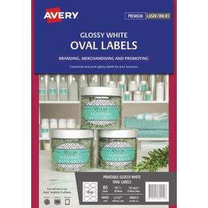 Avery Print-to-the-Edge Oval Labels Glossy White 80 Pack