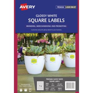 Avery Print-to-the-Edge Square Labels Gloss White 350 Pack