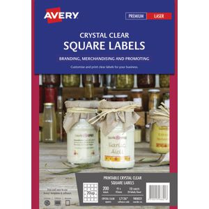Avery Crystal Clear Square Labels Transparent 200 Pack