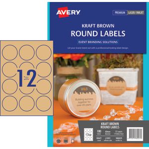 Avery Round Label 60mm Kraft 120 Pack