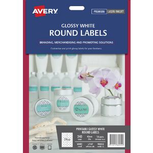 Avery Round Gloss Label 40mm White 240 Pack