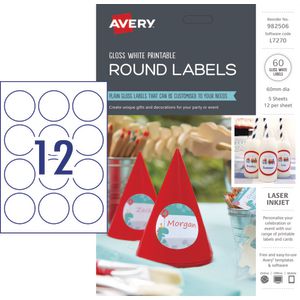 Avery Gloss Round Labels 60mm 60 Pack