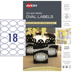 Avery Gloss Oval Labels 63.5 x 42.3mm 90 Pack