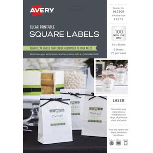 Avery Crystal Clear Square Labels 45 x 45mm 100 Pack
