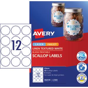 Avery Scallop Labels 63mm White 60 Pack