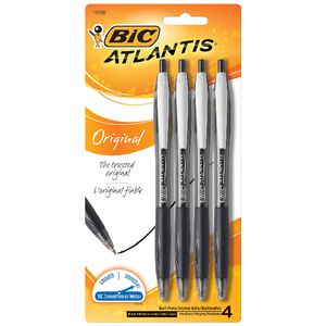 BIC Atlantis Retractable Ballpoint Pens Black 4 Pack