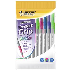 BIC Round Stic Comfort Grip Ballpoint Pens Fashion 10 Pack