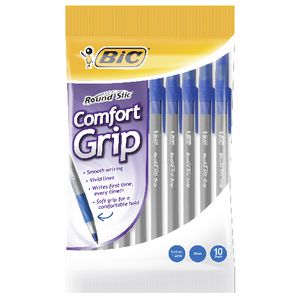 BIC Round Stic Comfort Grip Ballpoint Pens Blue 10 Pack