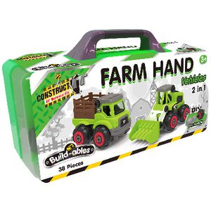 Construct IT Buildables 2-in-1 Farmyard Set - 38 Pieces Farm Vehicles Construction Set - STEM Toys For 3+ Year Old - Tractor and Farm Truck Construction Toys - Build Your Own Farm Vehicles