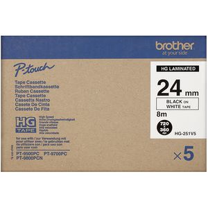 Brother High Grade Tape 24mm Black on White 5 Pack HG-251V5