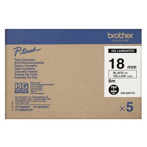 Brother High Grade Tape 18mm Black on Yellow 5 Pack HG-641V5