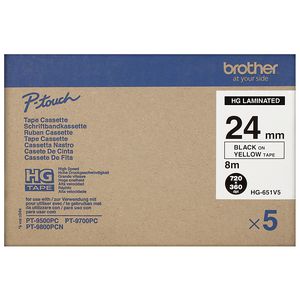 Brother High Grade Tape 24mm Black on Yellow 5 Pack HG-651V5