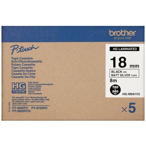 Brother Tape 18mm Black on Matte Silver 5 Pack HG-M941V5
