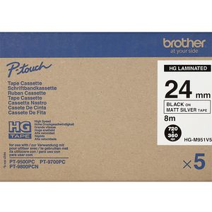 Brother Tape 24mm Black on Matte Silver 5 Pack HG-M951V5