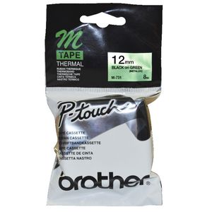 Brother Thermal M Tape 12mm x 8m Black on Green