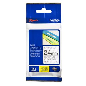 Brother Laminated Tape 24mm x 8m Black on Clear TZe-151
