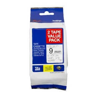 Brother Laminated Tape 9mm x 8m Black on White 2 Pack TZe-221