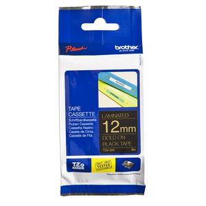Brother Laminated Tape 12mm x 8m Gold on Black TZe-334