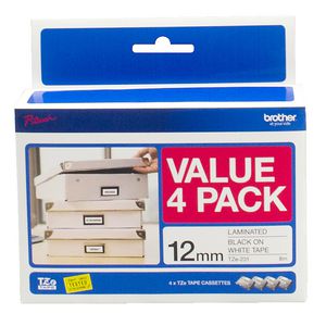 Brother Tape 12mm x 8m Black on White 4 Pack TZe-231