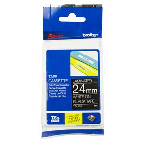 Brother Tape 24mm x 8m White on Black TZe-355