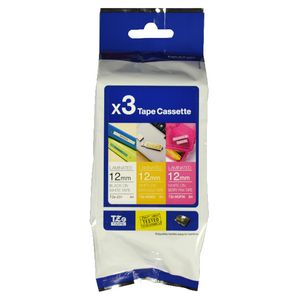 Brother TZe Tape 12mm x 4m Assorted Colours 3 Pack