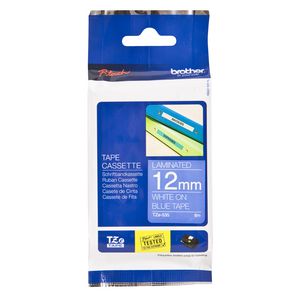 Brother Tape 12mm x 8m White on Blue TZe-535
