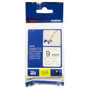 Brother Flexible ID Tape 9mm x 8m Black on White TZe-FX221
