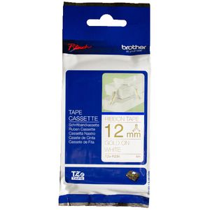 Brother Ribbon Tape 12mm x 4m Gold on White TZe-R234