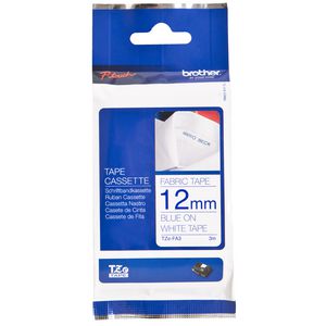 Brother Fabric Tape 12mm x 3m Blue on White TZe-FA3