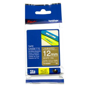 Brother Tape 12mm x 5m White on Satin Gold TZe-MQ835