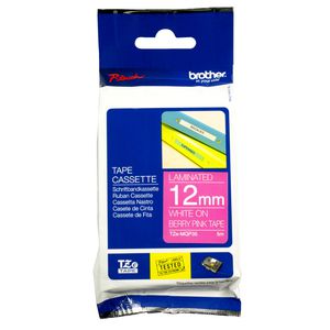 Brother Tape 12mm x 5m White on Berry Pink TZe-MQP35