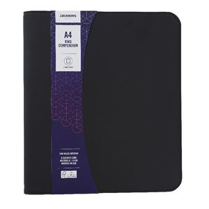 J.Burrows A4 4 Ring Compendium with Zip Black Canvas