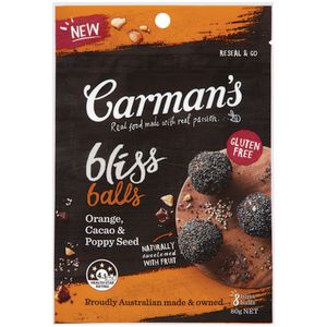 Carman's Bliss Balls Orange Cacao and Poppy Seed 80g