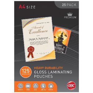 GBC Laminating Pouch A4 125 Micron Gloss 25 Pack