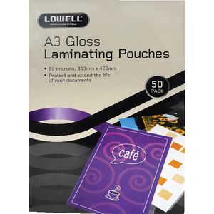 Lowell A3 Laminating Pouches 70 Micron 50 Pack Gloss