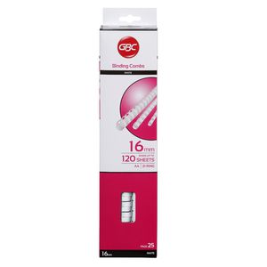 GBC Binding Comb 21 Loop Plastic 16mm White 25 Pack