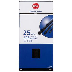 GBC Binding Comb 21 Loop Plastic 25mm Black 20 Pack