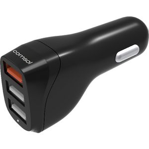 Comsol 3 Port USB Car Charger with QC3.0 30W Black
