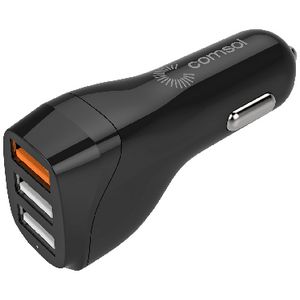 Comsol 3 Port USB Car Charger with QC3.0 30W Black