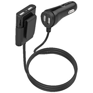 Comsol 4 Port USB Car Charger with Rear Seat Extension Black