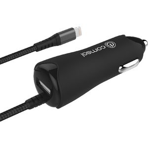 Comsol Dual Port USB Car Charger with Lightning 2.4A Black