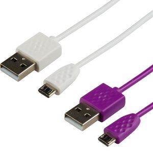 Micro USB Cable 1m Twin Pack White and Purple