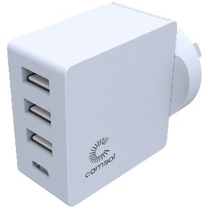 Comsol 4 Port USB Wall Charger with USB-C 24W White
