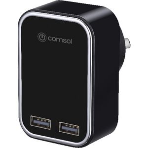 Comsol Dual Port USB Wall Charger 3.4A/17W Black