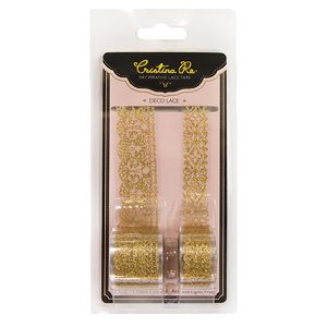 Paper Chic Decorative Glitter Lace Tape Gold 2 Pack