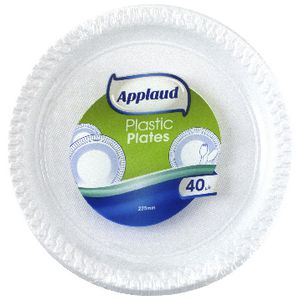 Applaud Disposable Plastic Plates 22cm White 40 Pack